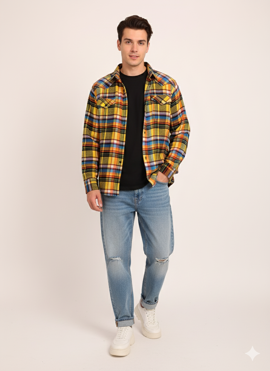 POLO RALPH LAUREN Western BLACK PEARL SNAP Colorful Soft Flannel Mens XL / TG