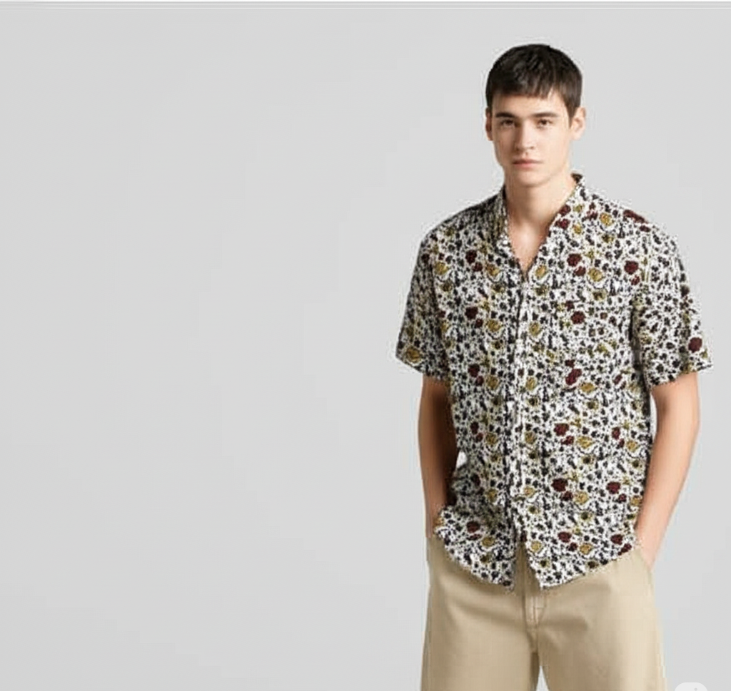 Denim & Flower Men’s Red & White Floral Design Shirt – Stylish Casual Wear