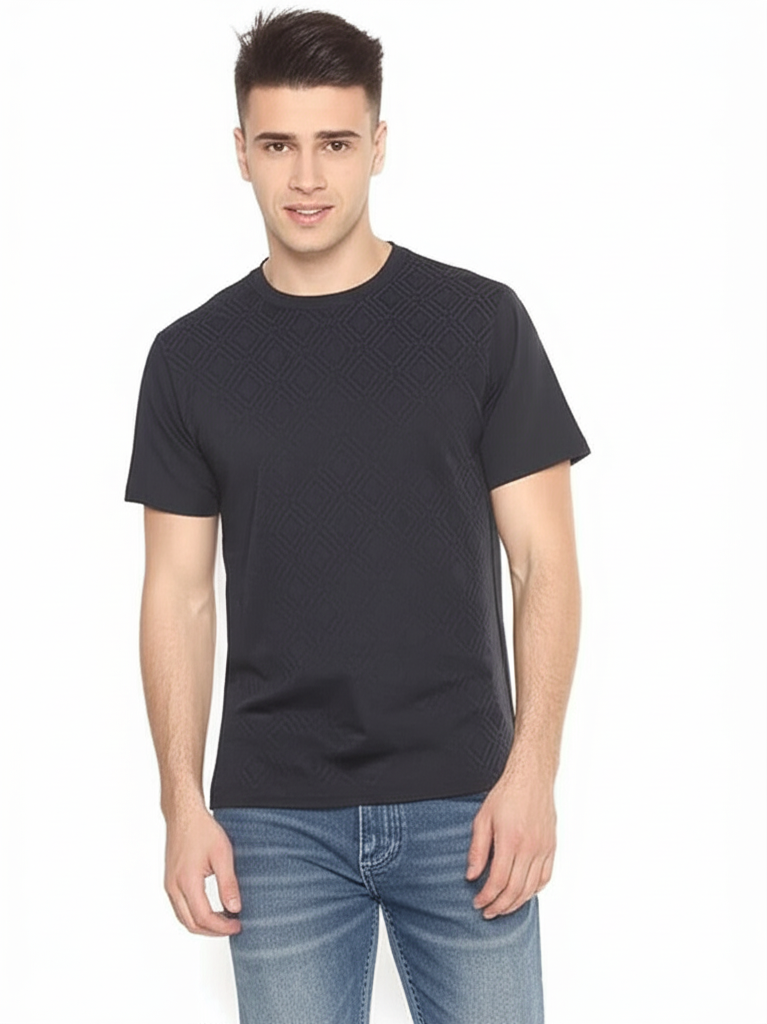 Denim & Flower Ricky Singh Men’s Navy Round Neck Half-Sleeve T-Shirt
