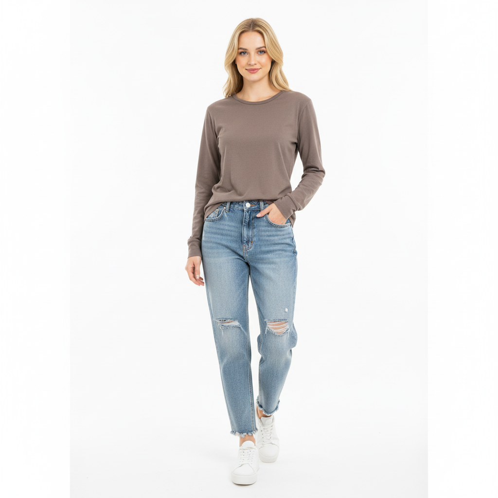 LUCKY BRAND LOS ANGELES Grey Women's Full Sleeve T Shirt