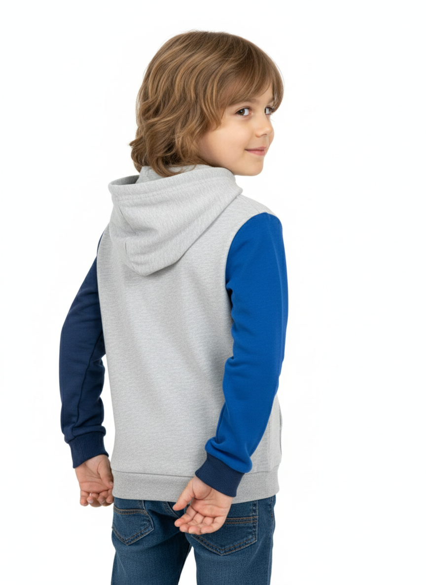 K-D Kids Hoodie, 2-7Y, Grey Blue Block 90
