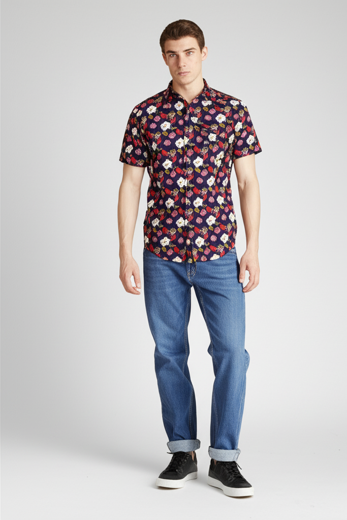 Denim & Flower Men’s Floral Short Sleeve Shirt – Stylish & Breathable