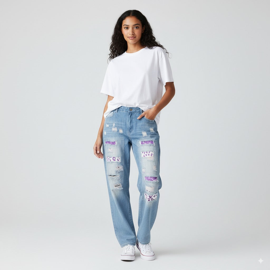 WOMEN'S RIPPED JEANS LIGHT BLUE