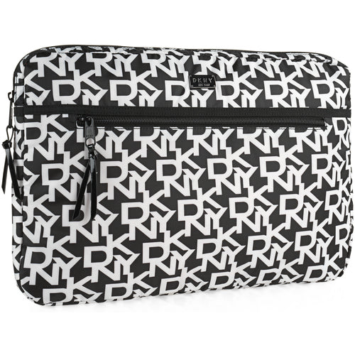 DKNY Signature Laptop Case Black Padded Front Zipped stash Pocket Zipper Pulls DE060SN3