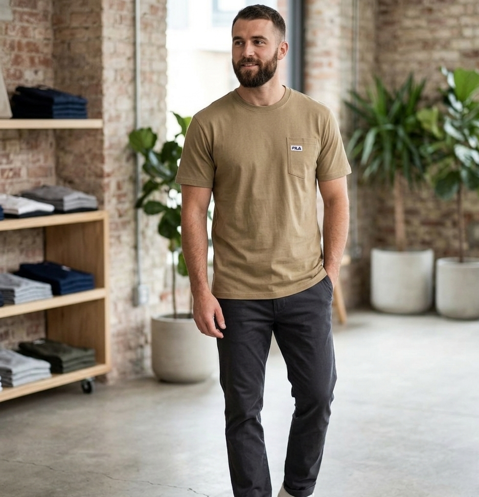 FILA KHAKI POCKET T-SHIRT FOR MEN(fmt1236-188)