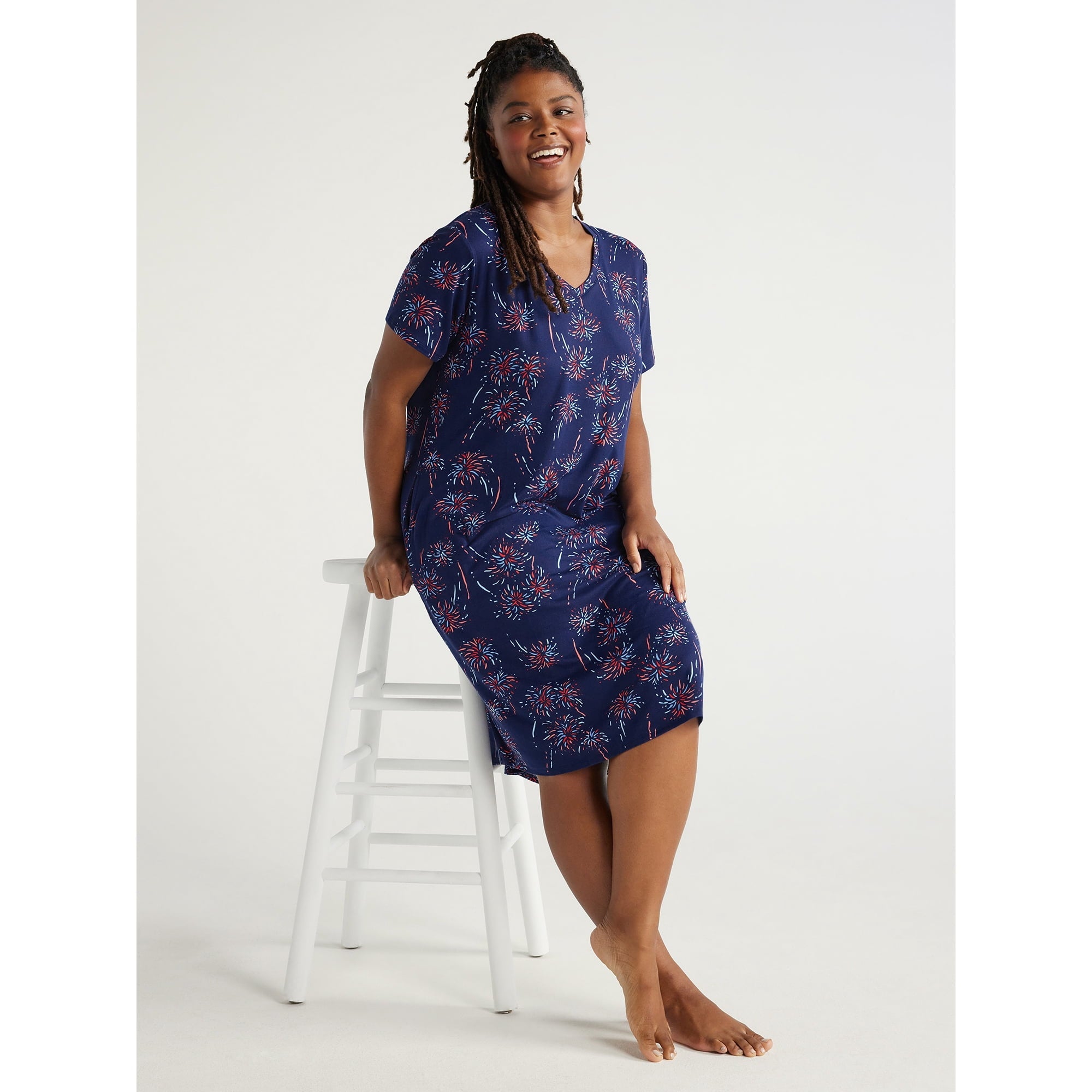 SIZE: S - Joyspun Women's Short Sleeve Knit Midi Chemise