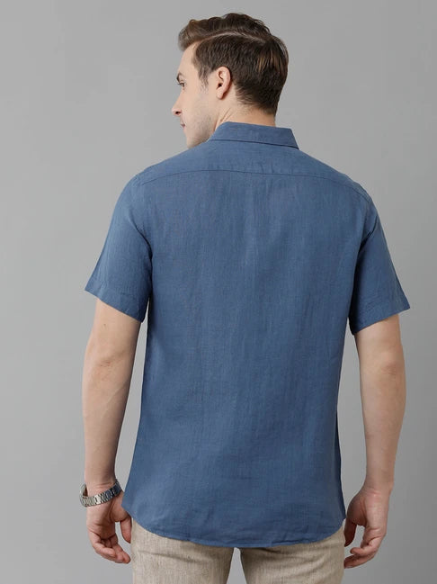 قميص كتان بقصّة عادية من Linen Club باللون الأزرق الداكن من Linen Club