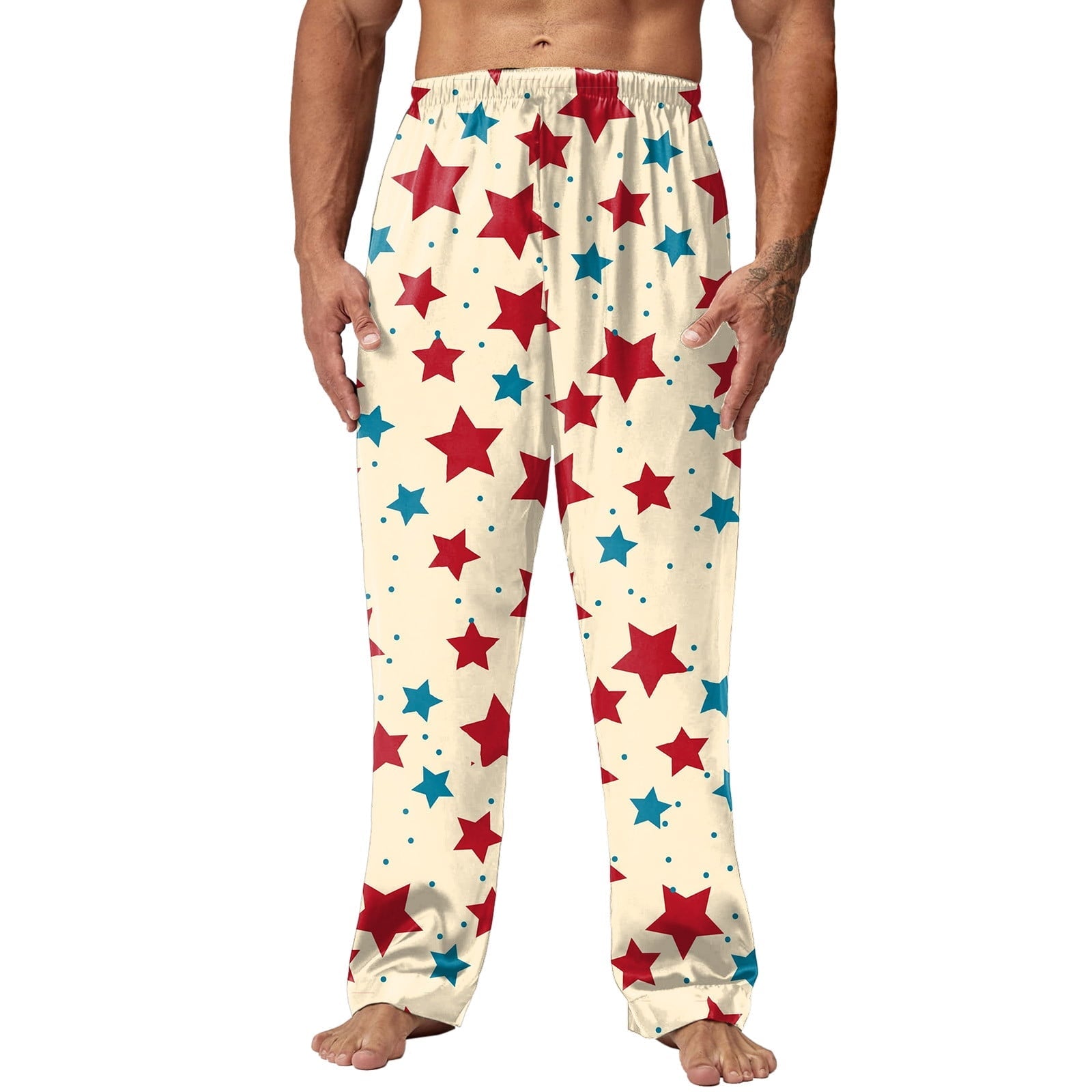 المقاس: XL - بنطلون رجالي كاجوال مطبوع عليه علم يوم الاستقلال للربيع والصيف، بنطلون بيجاما طويل، بنطلون كاجوال