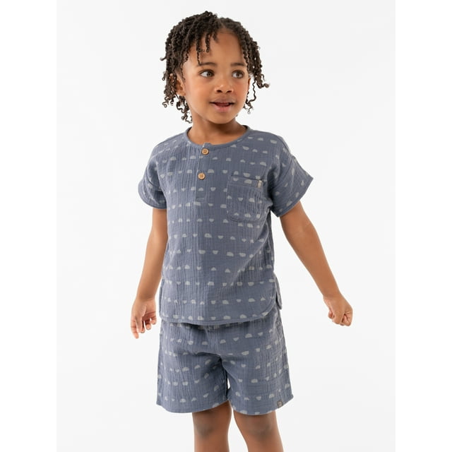 Sizes 5T - Modern Moments by Gerber Toddler Boy Casual Gauze Henley Tee and Short Set