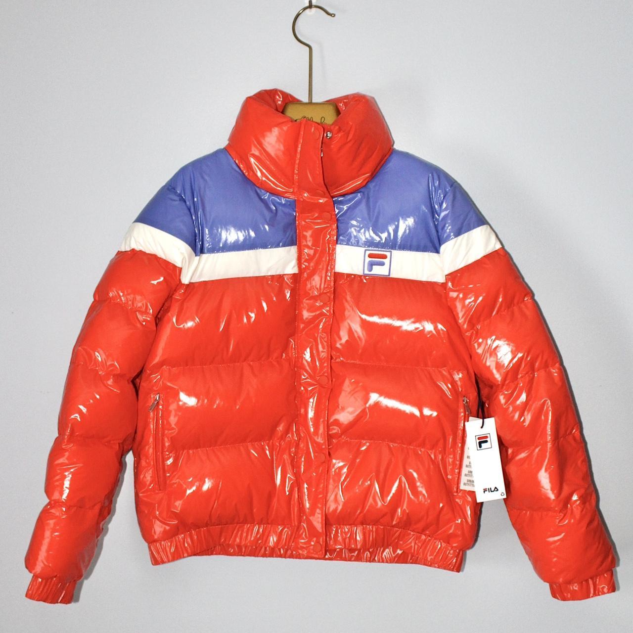 Fila ski jacket for women in red, white, and light purple