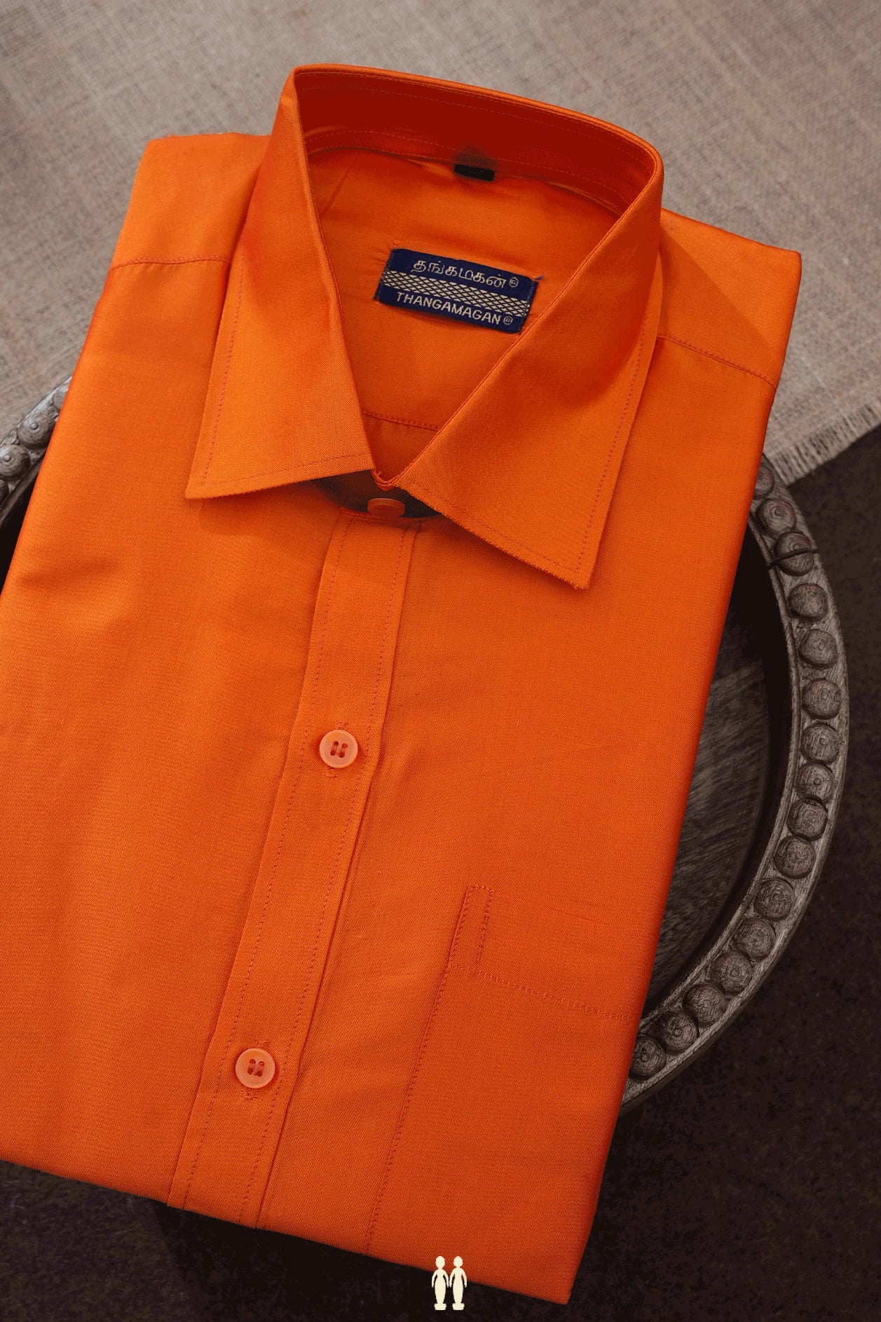 LINEN CLUB STUDIO MEN'S PURE LINEN ORANGE SOLID REGULAR FIT HALF SLEEVE CASUAL SHIRT