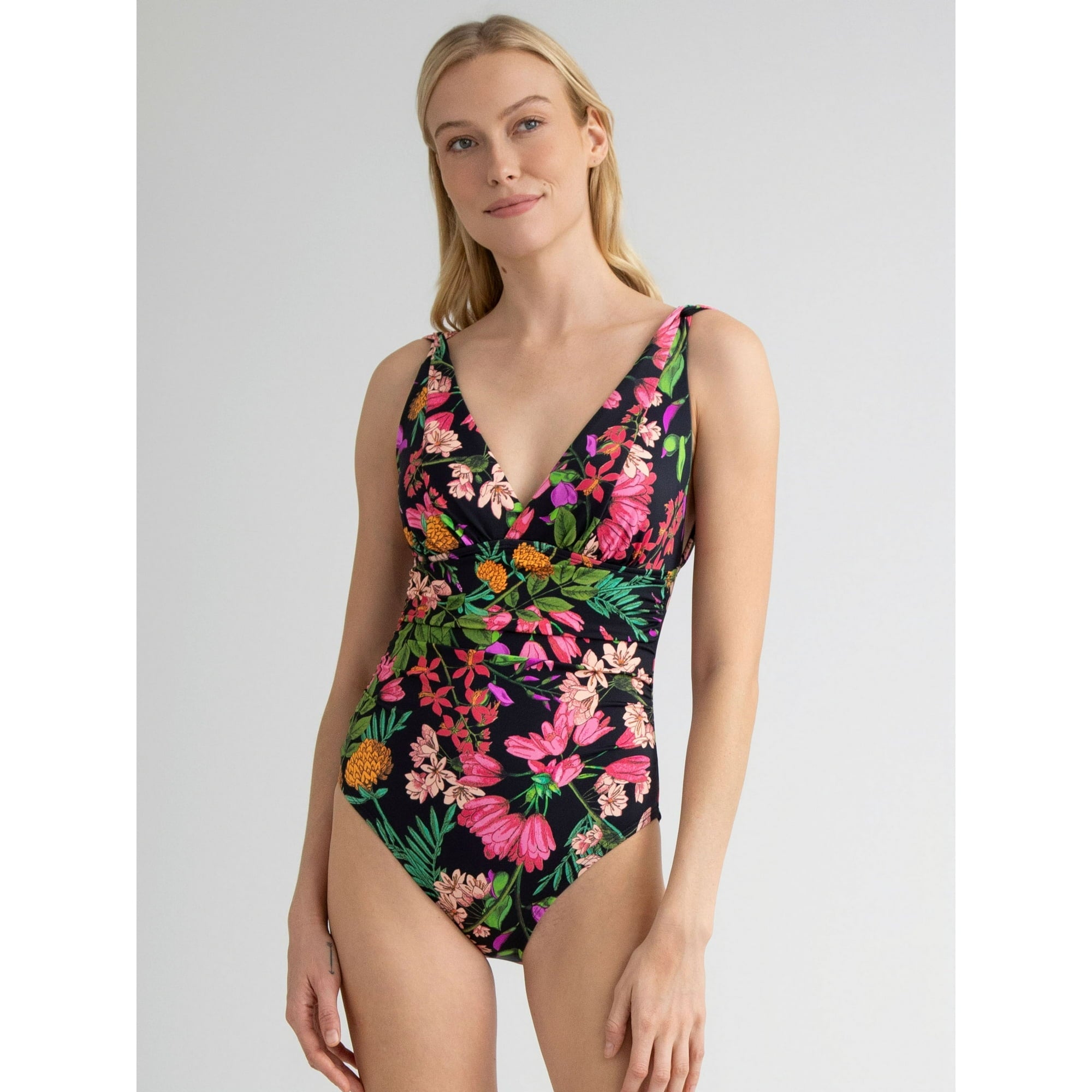 SIZE: L(12-14) - Time and Tru Women's and Women's Plus Plunge V Neck One Piece Swimsuit