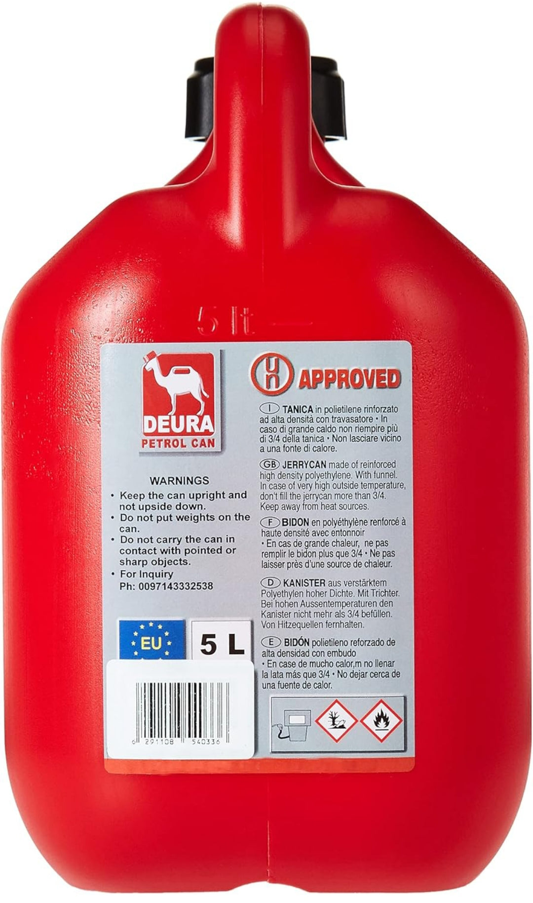 DEUra Petrol Can, Red, 5 Liters, 5150-08