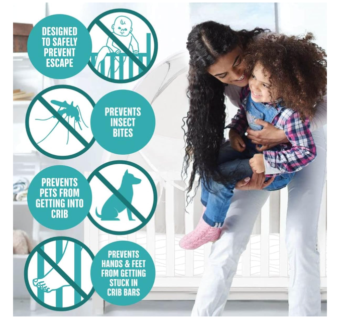 KinderSense® - Baby Safety Crib Tent - Premium Toddler Crib Topper to Keep Baby from Climbing Out - See Through Mesh Crib Net - Mosquito Net - Pop-Up Crib Tent Canopy White Wave