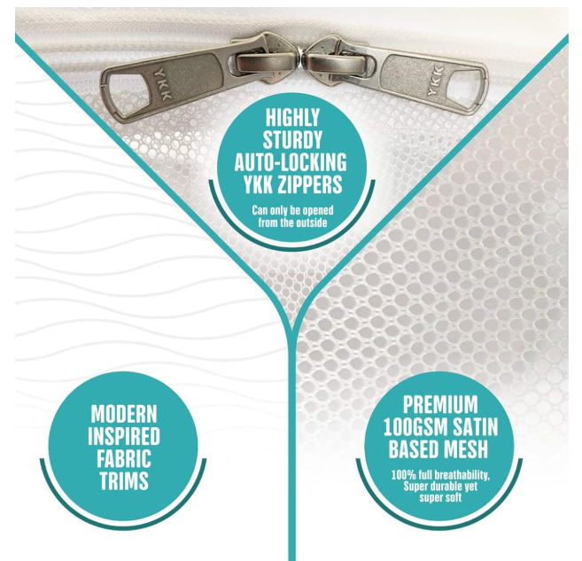 KinderSense® - خيمة سرير أطفال آمنة - غطاء سرير أطفال فاخر لمنع الطفل من التسلق - شبكة سرير شفافة - ناموسية - مظلة خيمة سرير قابلة للطي باللون الأبيض