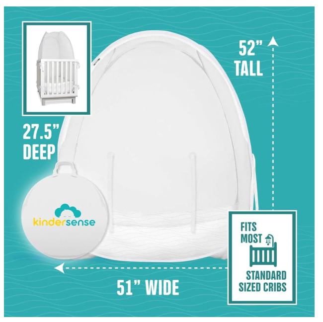 KinderSense® - خيمة سرير أطفال آمنة - غطاء سرير أطفال فاخر لمنع الطفل من التسلق - شبكة سرير شفافة - ناموسية - مظلة خيمة سرير قابلة للطي باللون الأبيض