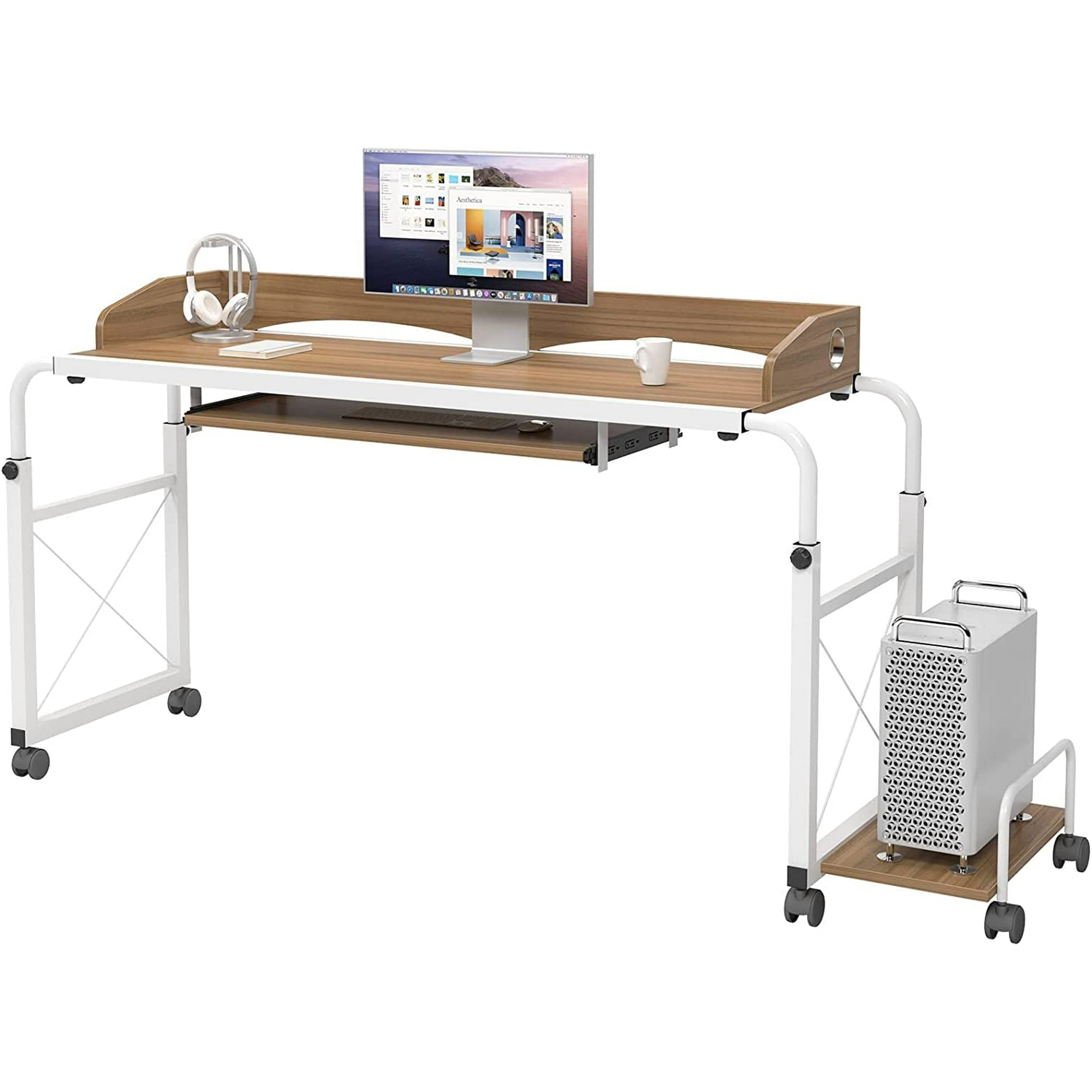 Soges Overbed Table with Wheels,Height and Length Adjustable Mobile Table 120 cm, Oak