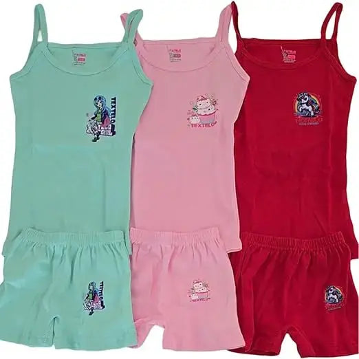 Cotton Vests And Briefs Set of colorful- printed (3piece) color (Red, pink, green)