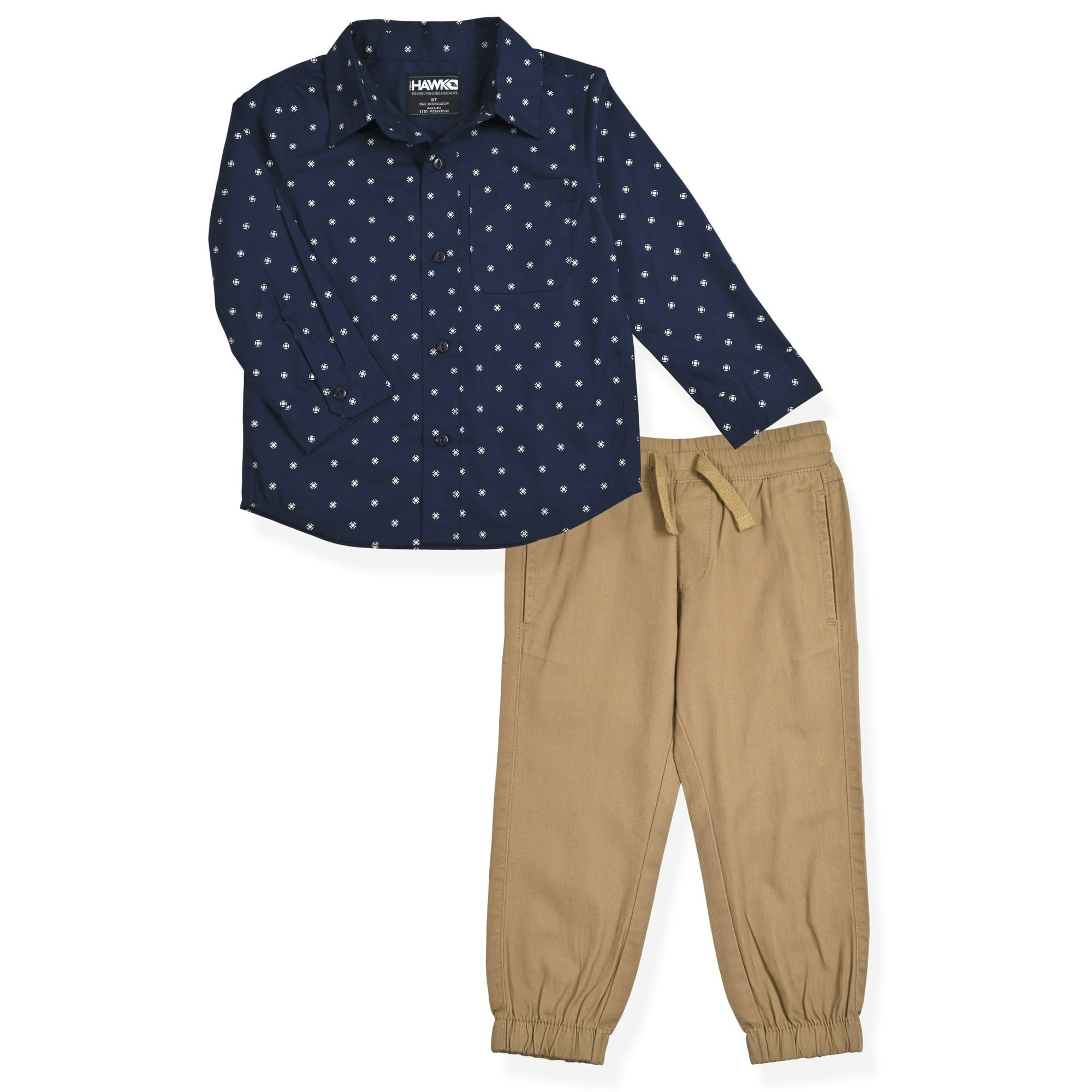 SIZE: S(8) - Tony Hawk Boys Printed Long Sleeve Button Down Shirt and Jogger Pant 2 Piece Outfit Set