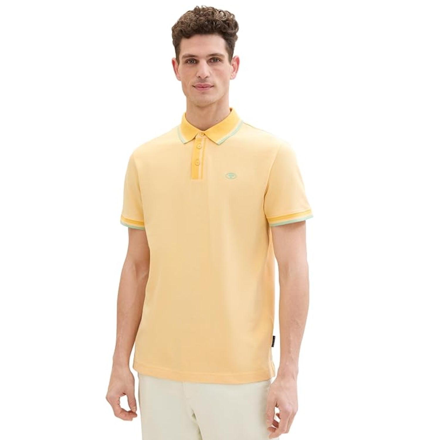 TOM TAILOR Men's Basic Pique Polo Shirt White Sunny Yellow Twotone