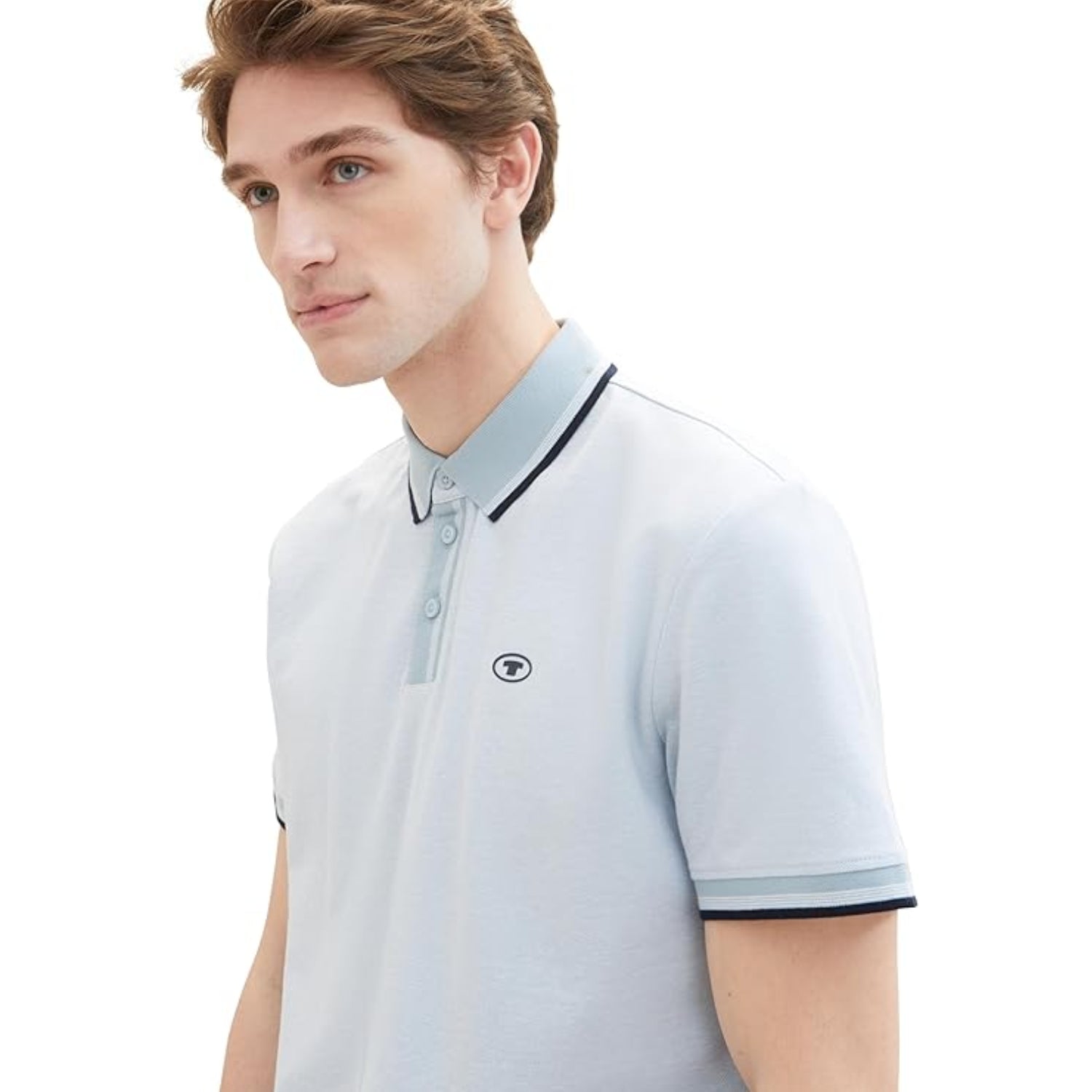 TOM TAILOR Men's Basic Pique Polo Shirt White Foggy Blue Twotone