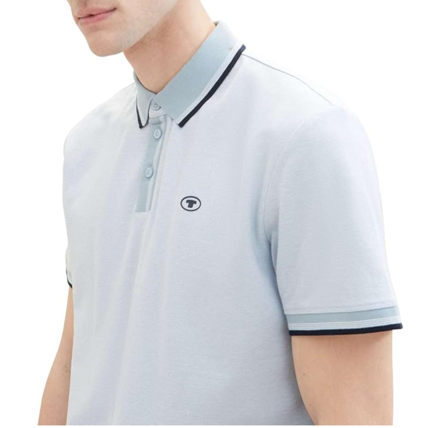 TOM TAILOR Men's Basic Pique Polo Shirt White Foggy Blue Twotone