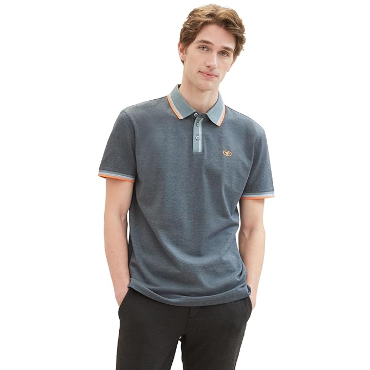 TOM TAILOR Men's Basic Pique Polo Shirt Navy Grey Mint Twotone