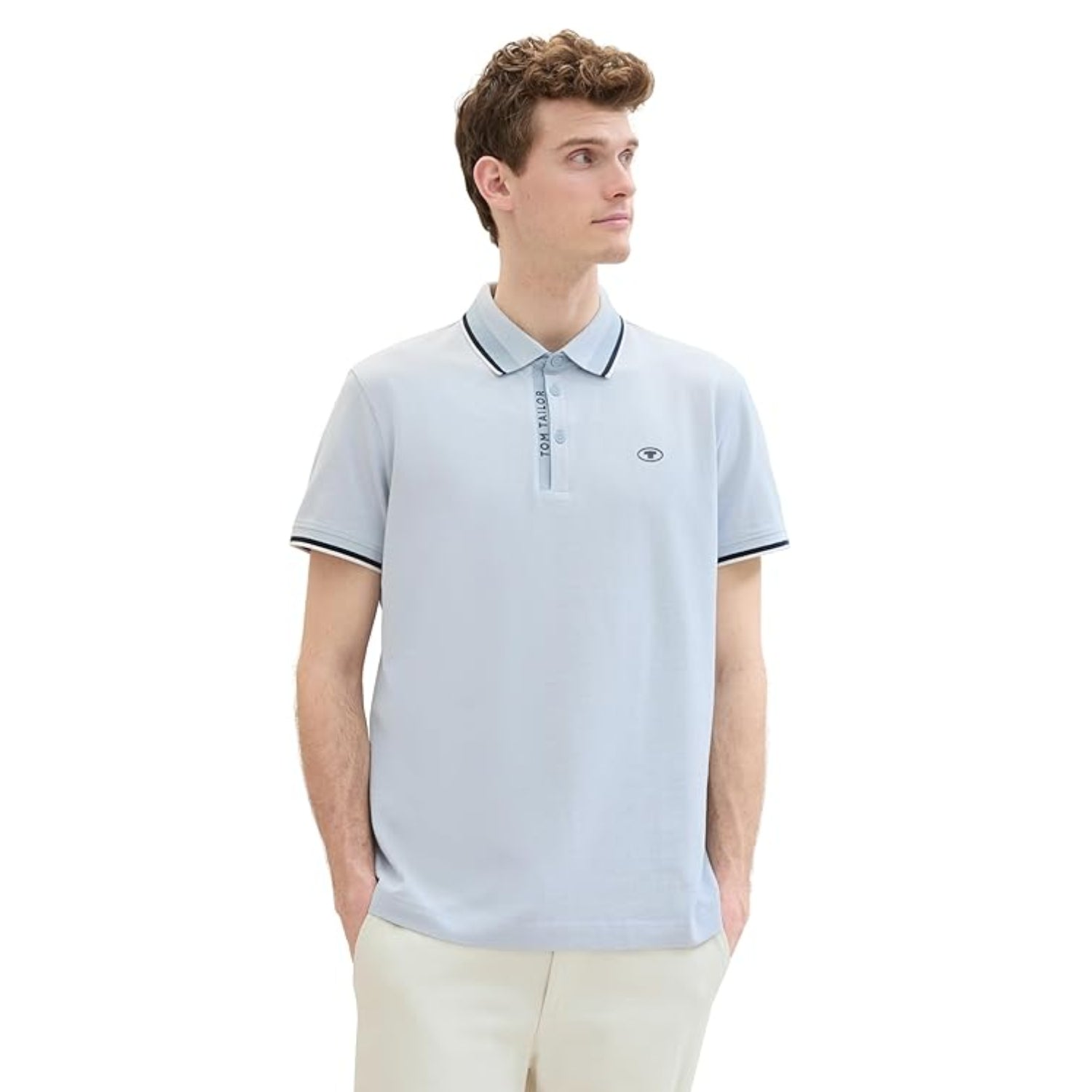 TOM TAILOR Men's Basic Pique Polo Shirt Foggy Blue White Two Tone