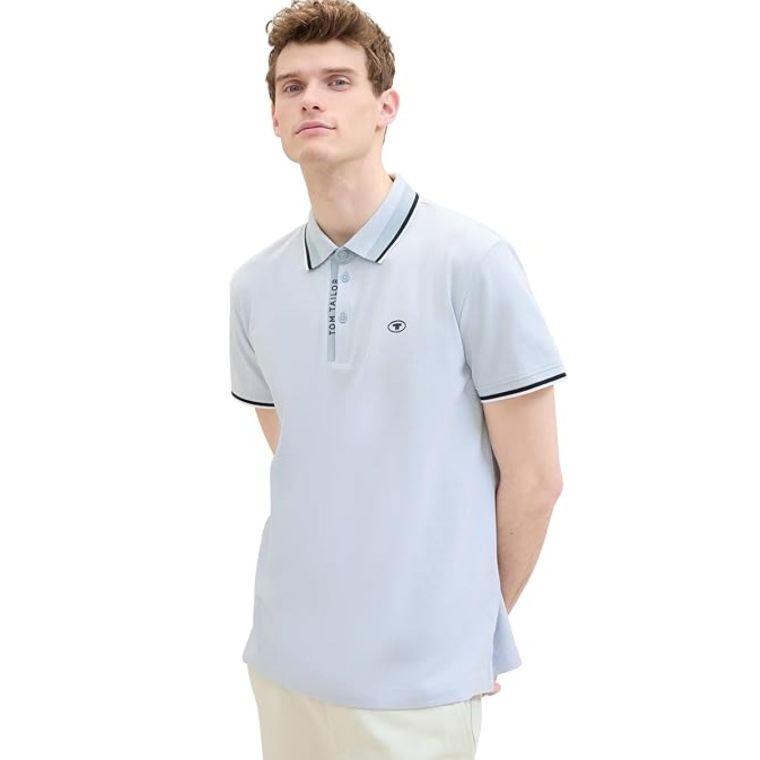 TOM TAILOR Men's Basic Pique Polo Shirt Foggy Blue White Two Tone