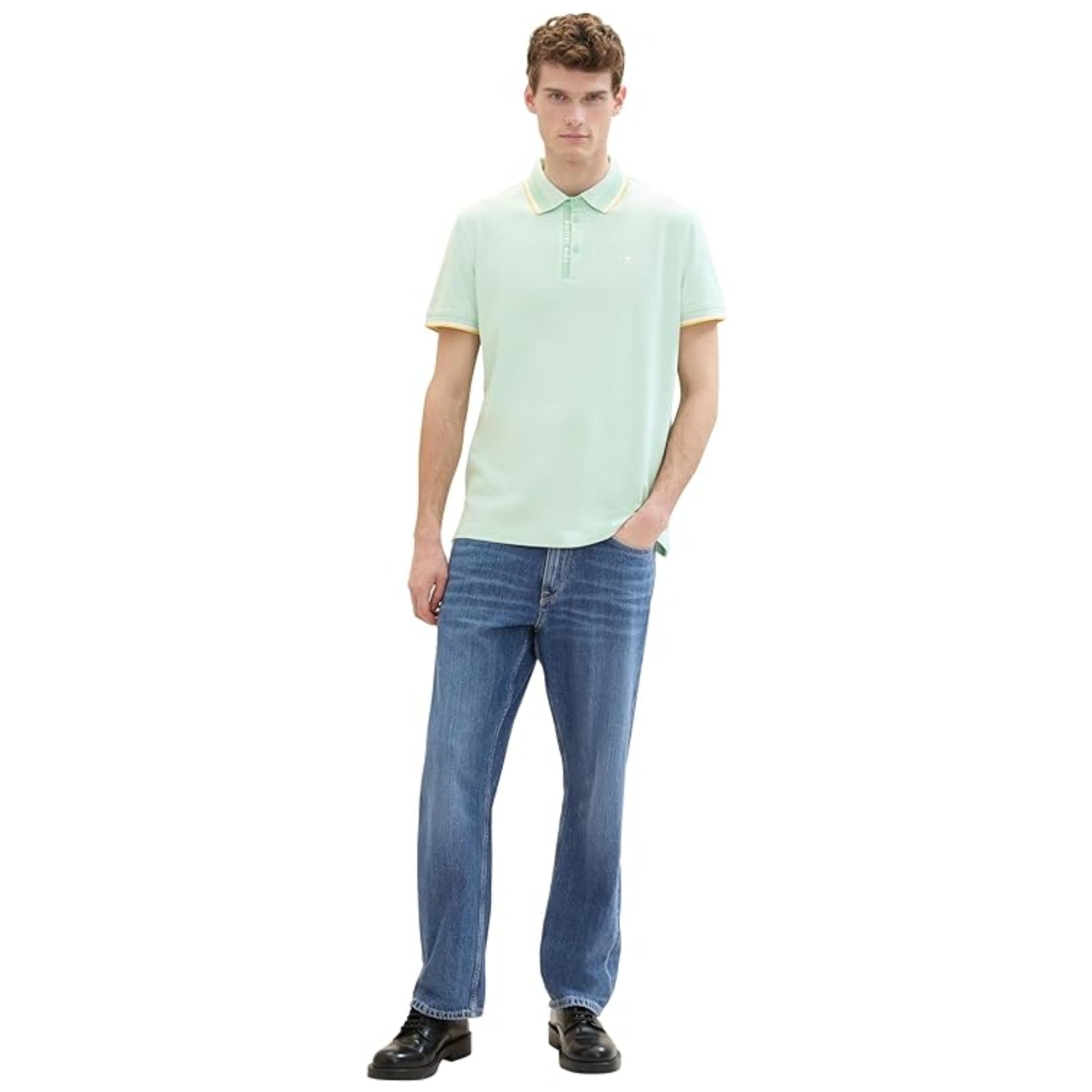 TOM TAILOR Men's Basic Pique Polo Shirt Mint White Two Tone