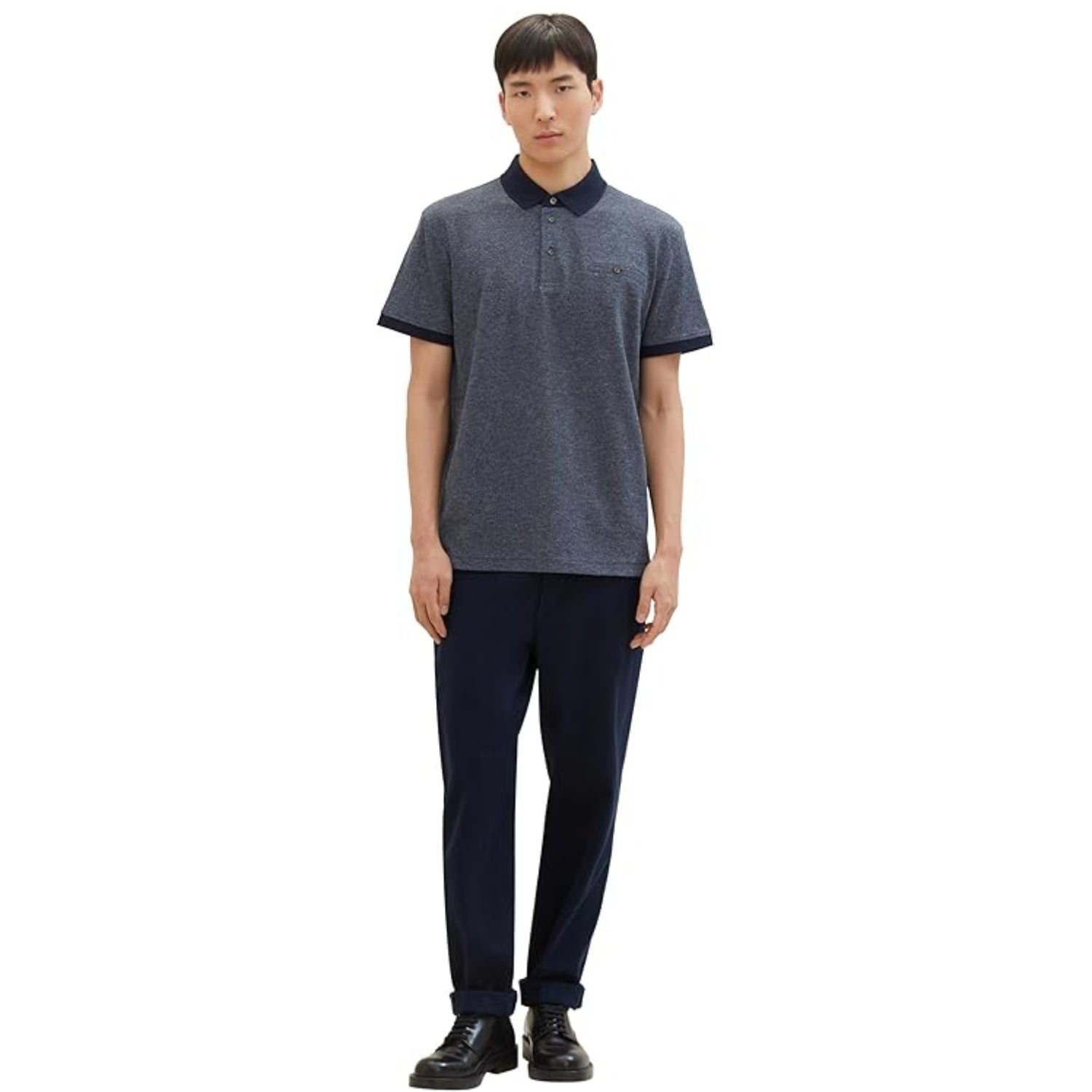 TOM TAILOR Men's Basic Pique Polo Shirt with Chest Pocket Navy Grindle Structure