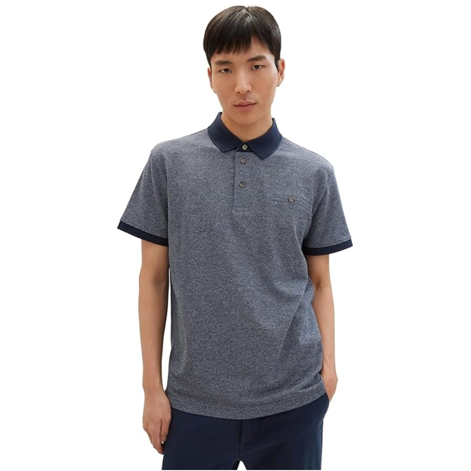TOM TAILOR Men's Basic Pique Polo Shirt with Chest Pocket Navy Grindle Structure