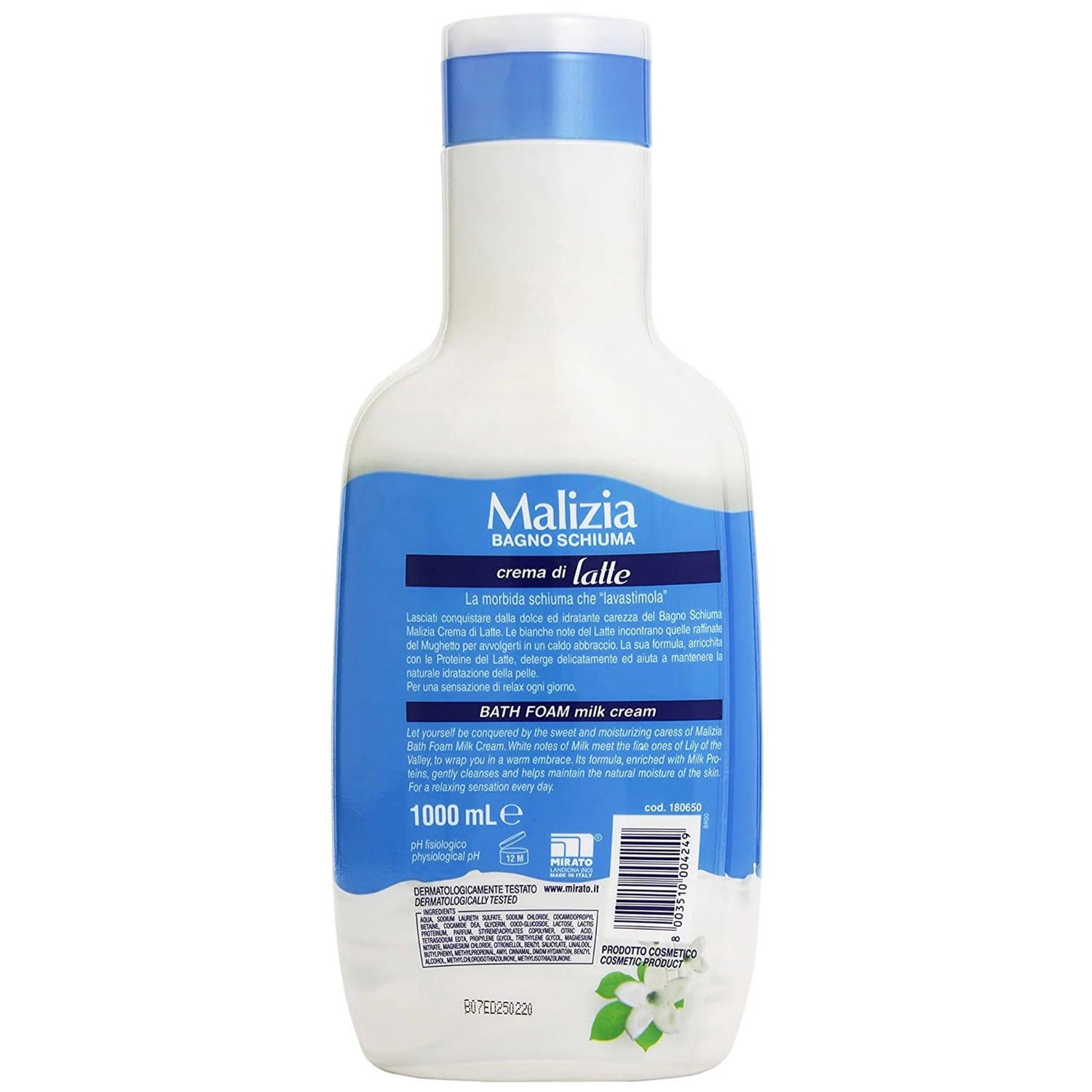 Malizia Shower Gel with Milk Cream 1L for Nourished Skin