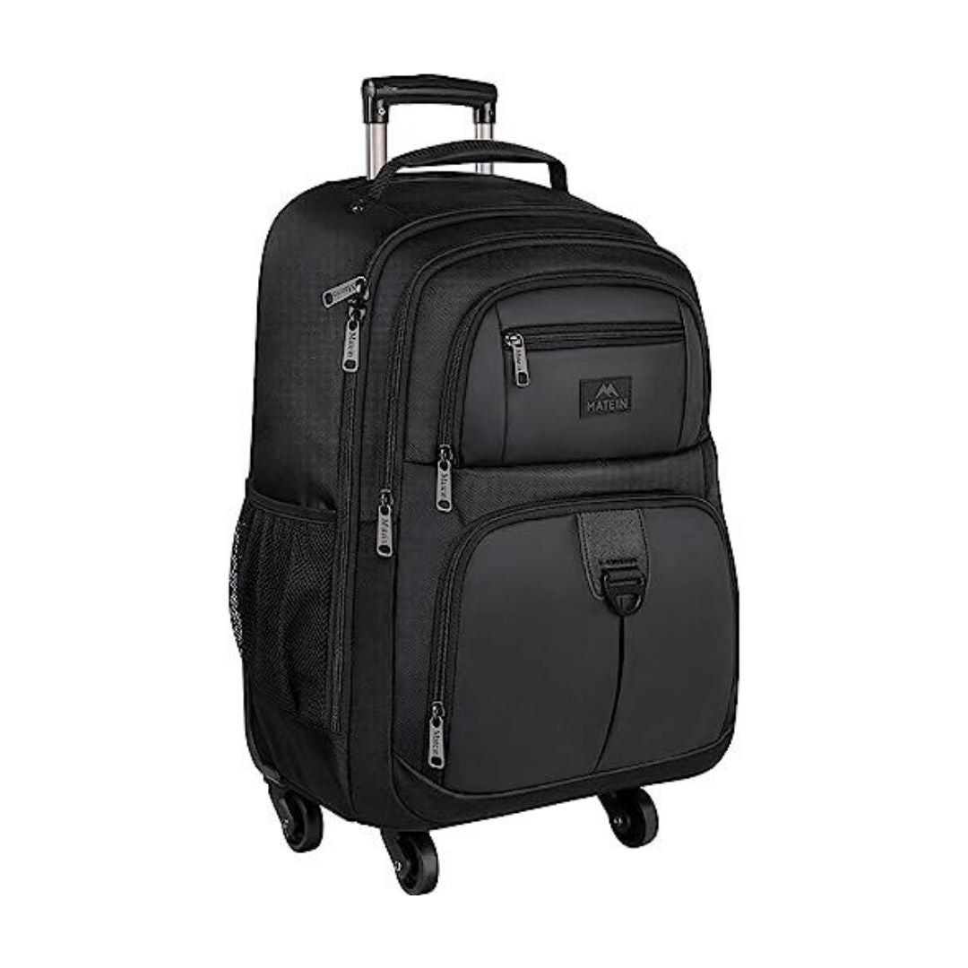 MATEIN Rolling Backpack with 4 Wheels, Roller Travel Laptop Backpack Black