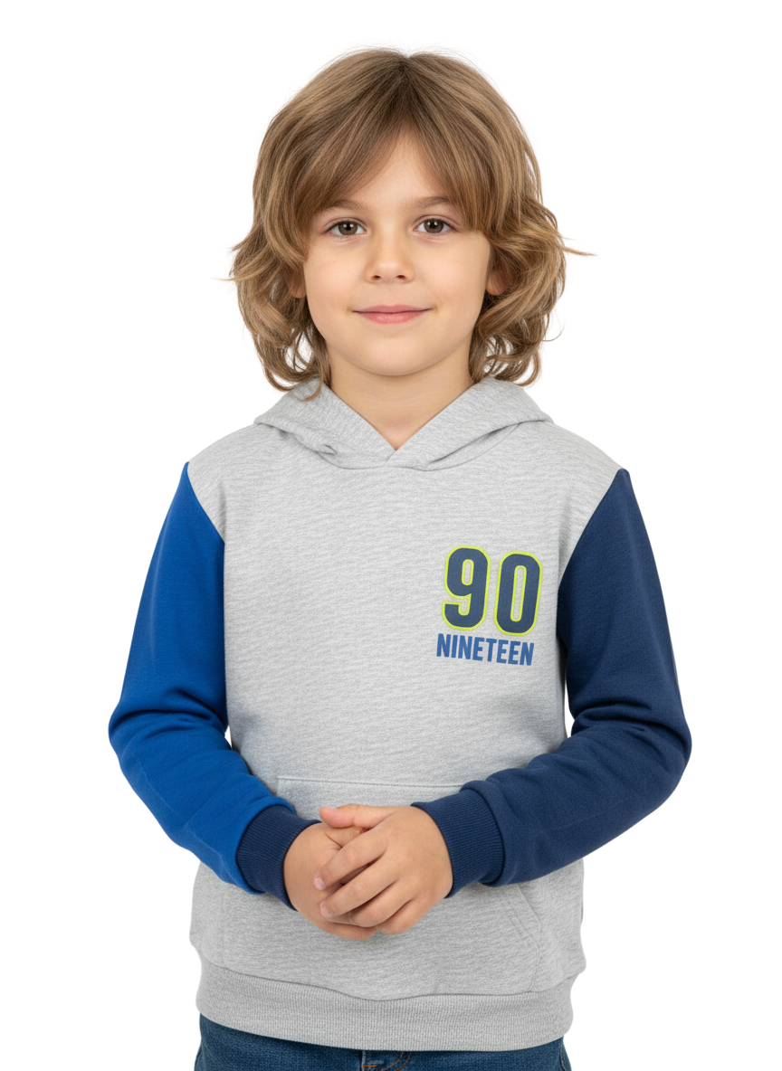 K-D Kids Hoodie, 2-7Y, Grey Blue Block 90