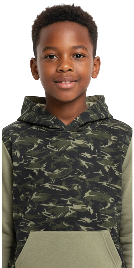 MTA SPORT Kids Hoodie, 8-16Y, Olive Camo Black