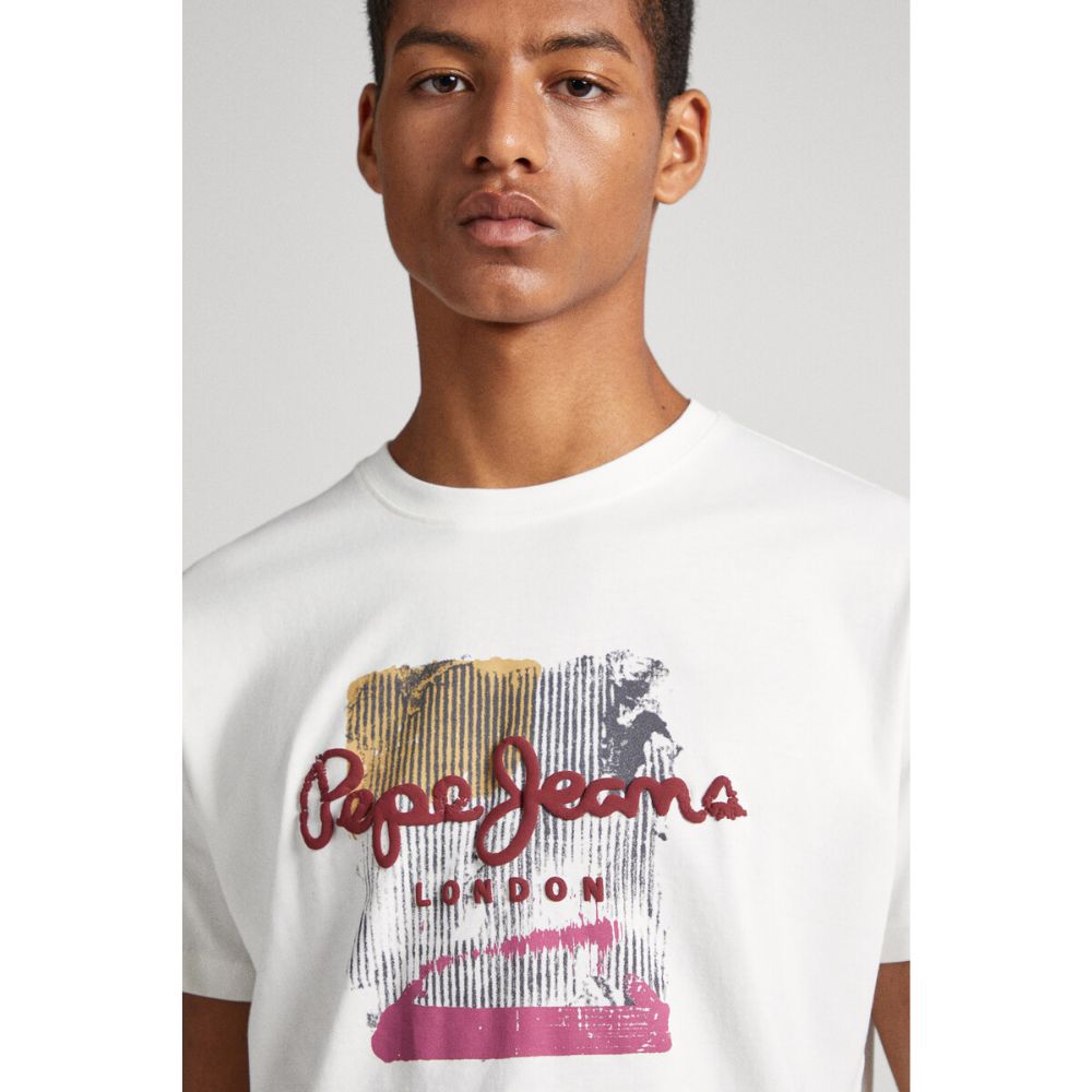 Pepe Jeans White Puff Print T-Shirt Effortless Style & Comfort