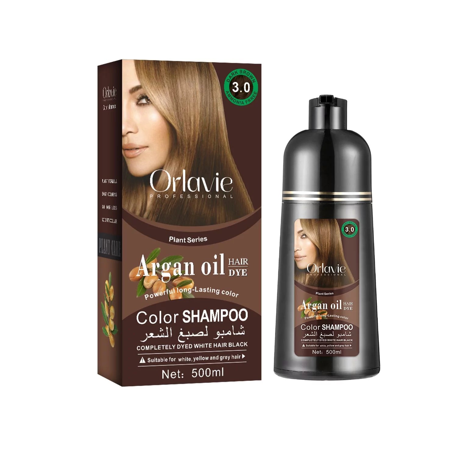 Orlavie Argan Oil Hair Color Shampoo Dark Brown Ammonia Free 500ml*