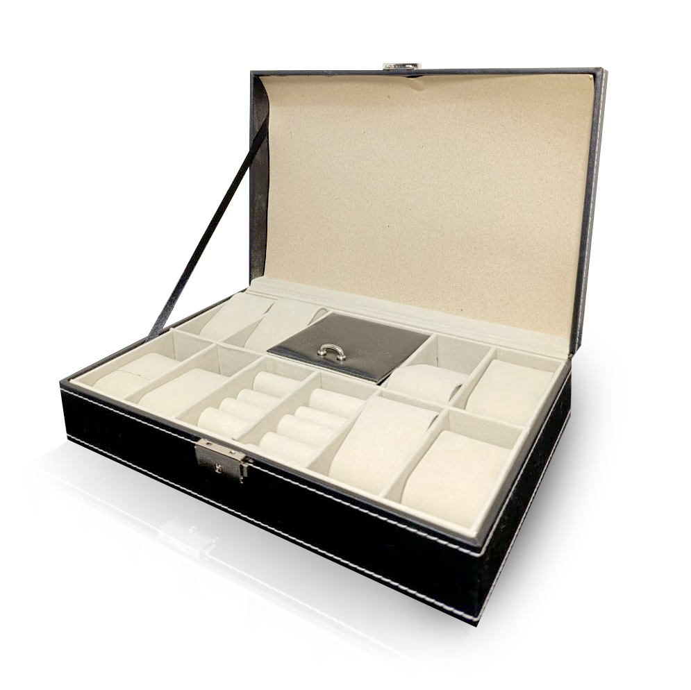 8 Slot PU Leather Watch and Jewelry Organizer Case | Stylish Storage Box for Watches, Rings, Necklaces, & Bracelets | imperfect package