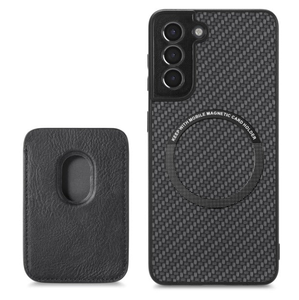 For Samsung Galaxy S24 Carbon Fiber Leather Card Magsafe Magnetic Phone Case(Black)