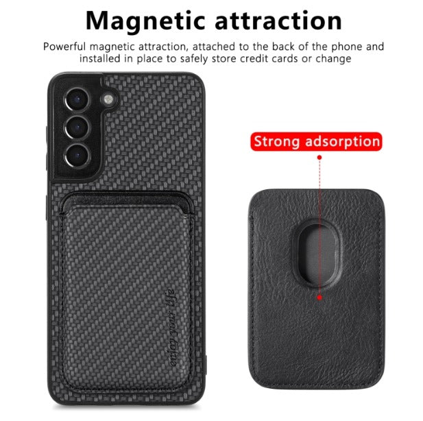 For Samsung Galaxy S24 Carbon Fiber Leather Card Magsafe Magnetic Phone Case(Black)