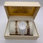 Anne Klein Ladies 12/7740WTST White Ceramic Watch w/ 2- Gold Tone SS Bracelets