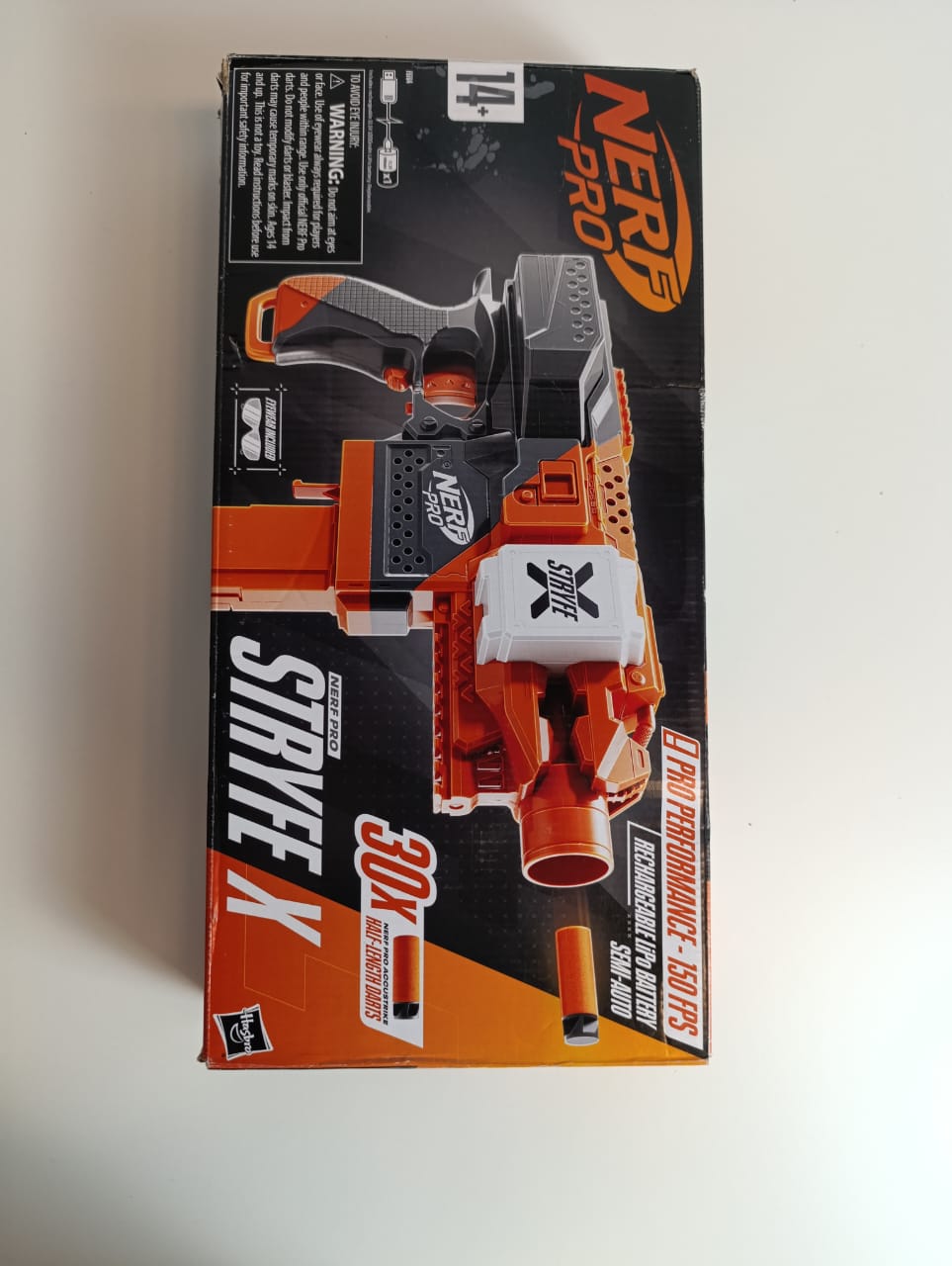 NERF Pro Stryfe X Dart Semi-Auto Blaster, Rechargeable LiPo Battery, 30 AccuStrike Half-Length Darts, 15-Dart Magazine, 150 FPS, Eyewear, 14+ (Amazon Exclusive)