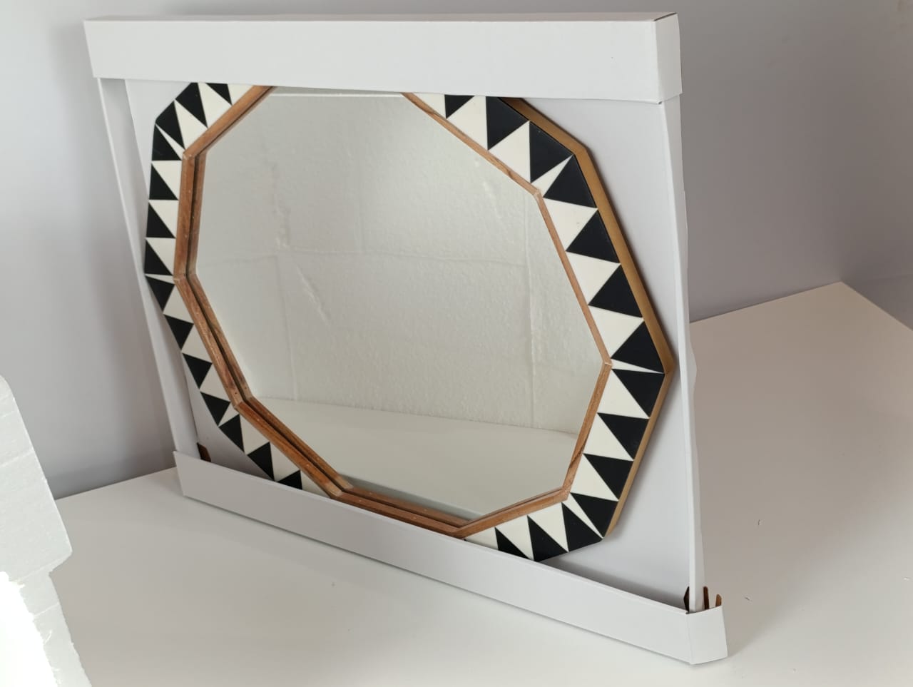 SEALED - 45CM X 60CM - Wood Resin Decorative Wall Mirror Brown - Opal house Designed with Jungalow (A)