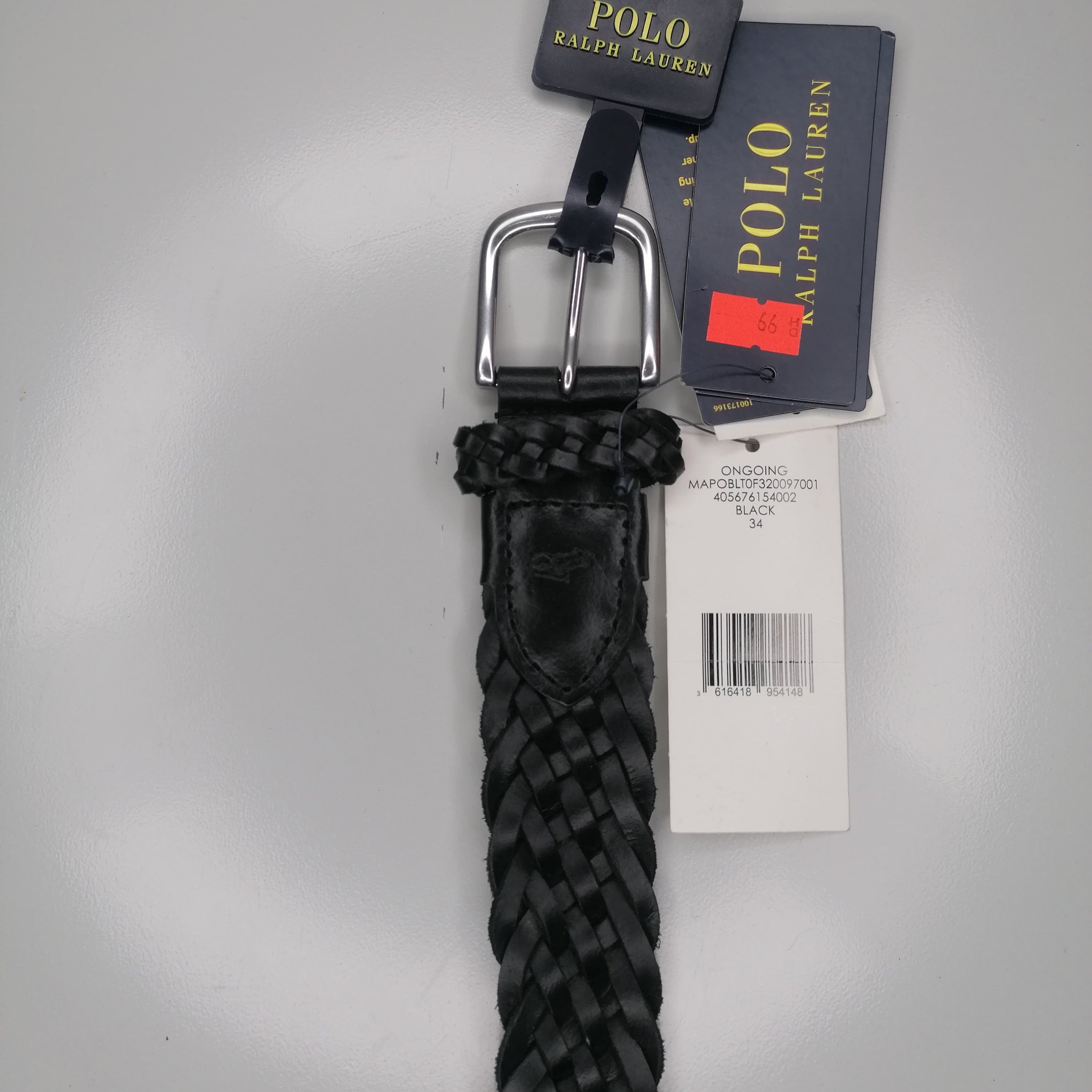 POLO RALPH LAURAN Black Leather Belt (34)
