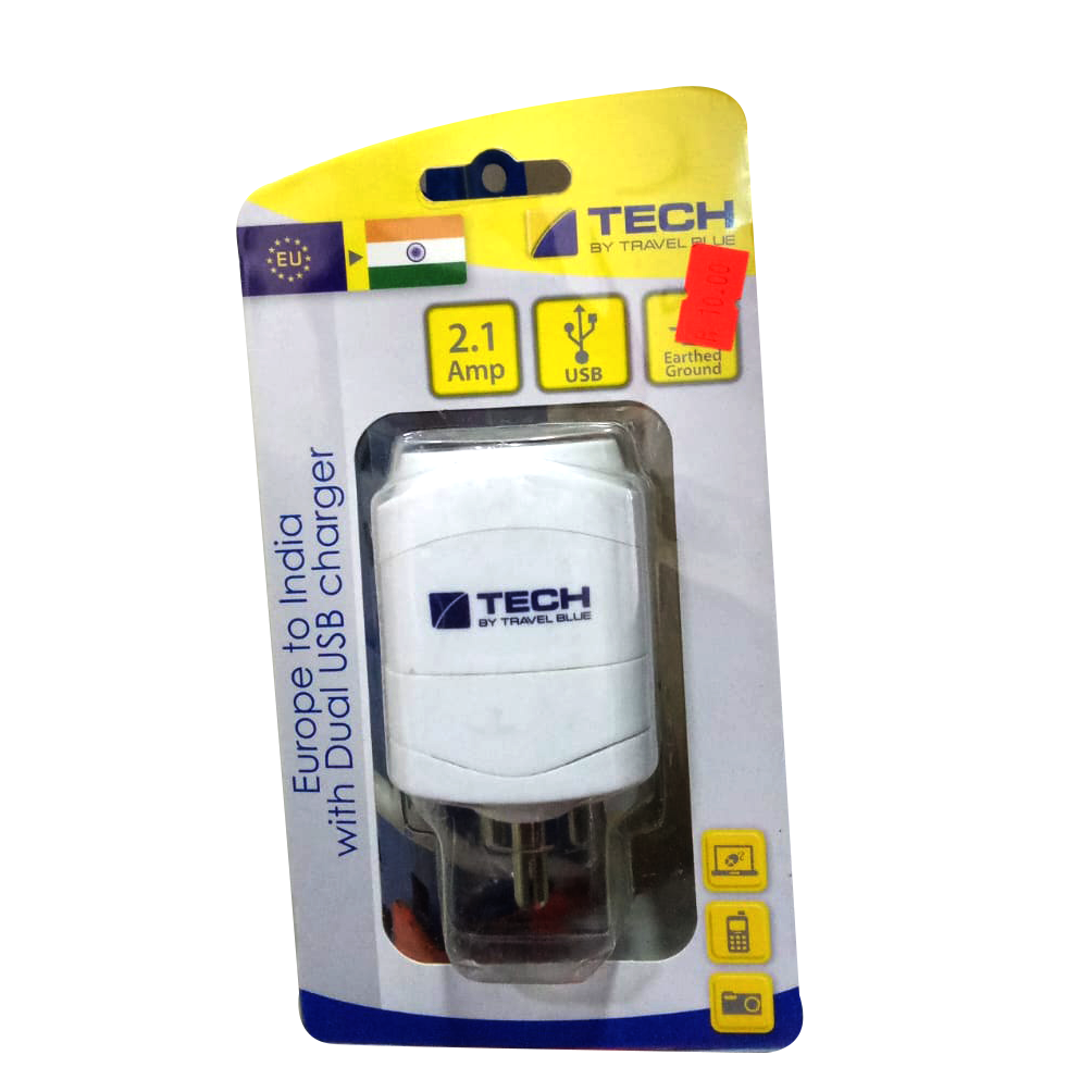 محول سفر TECH TBU-943 مزود بشاحن USB مزدوج - للاستخدام في الهند وأوروبا