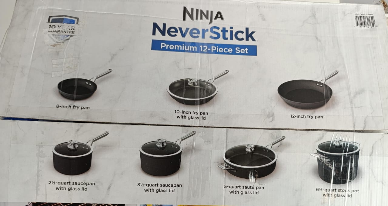 Ninja, Cookware, 12-Piece Cookware Set, Fry Pan, Sauce Pan, Sauté Pan, Glass Lid, Stock Pot, Foodi NeverStick Premium, Hard-Anodized, Nonstick, Oven Safe, Durable Pans, Slate Grey, C39800 - D