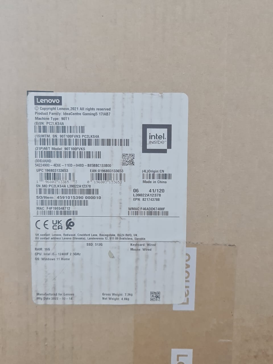 Lenovo IdeaCentre Gaming Desktop 5 17IAB7, Core i5, 16 GB, 512 SSD, RTX 3050