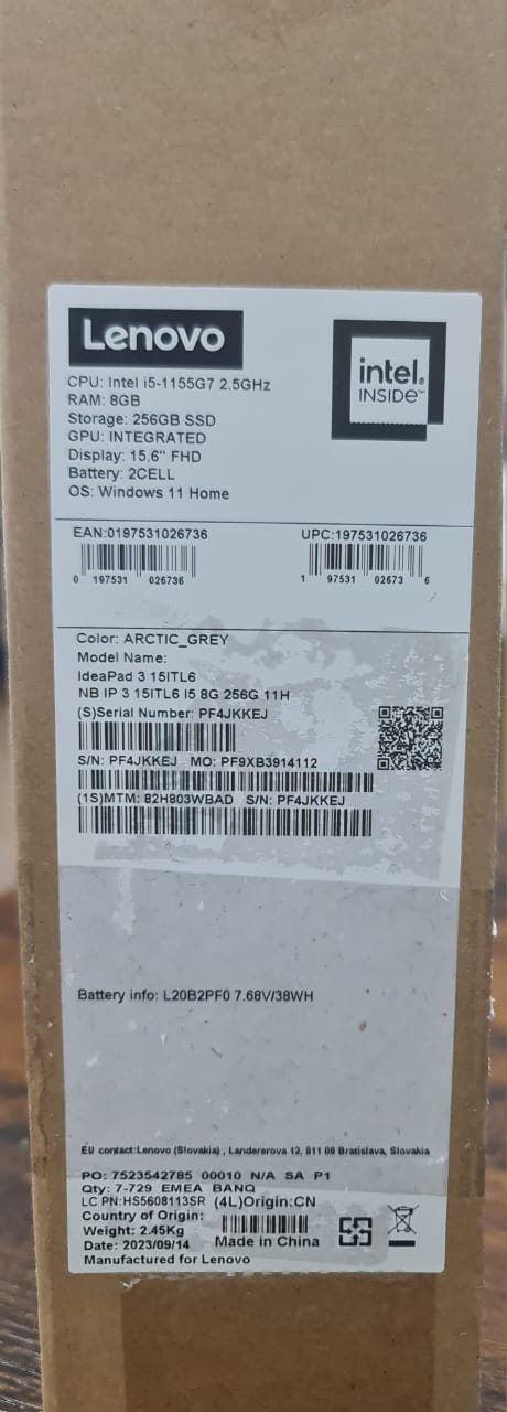 كمبيوتر محمول لينوفو آيديا باد 3 15ITL6 بشاشة 15.6 بوصة - معالج إنتل كور i5 من الجيل الحادي عشر i5-1135G7 - ذاكرة وصول عشوائي (RAM) سعة 8 جيجابايت - قرص تخزين SSD سعة 256 جيجابايت - رمادي قطبي