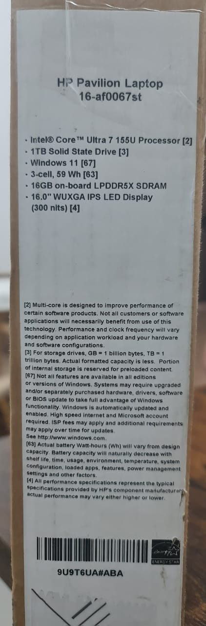 HP Pavilion Laptop 16 Intel Ultra 7 155U (2024), 16GB RAM (Onboard) LPDDR5X SD RAM 1 TB SSD 16" WUXGA LED Display Natural Silver - D